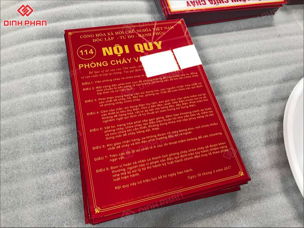 Bảng nội quy PCCC in UV mica