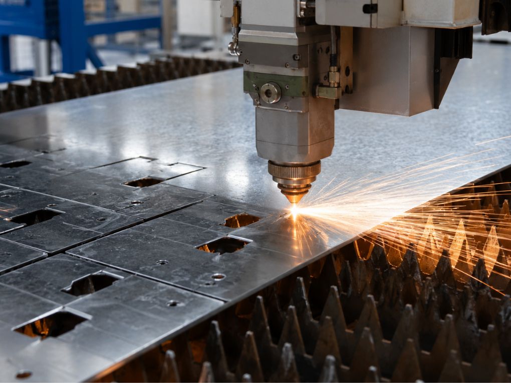 Cắt tôn tấm BMT bằng máy CNC laser đang cắt tôn tấm, tạo chi tiết kim loại chính xác.