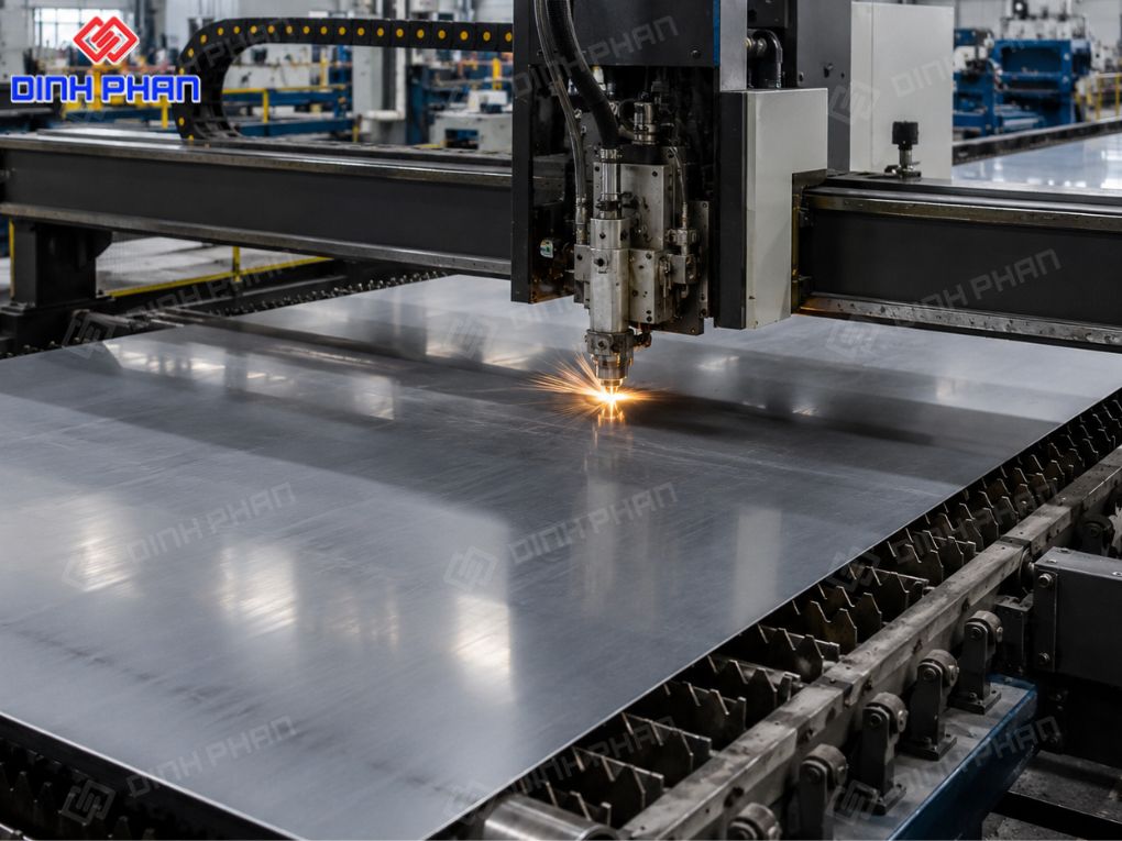 Cắt tôn tấm BMT-Máy CNC đang cắt tôn tấm tự động với độ chính xác cao trong xưởng cơ khí.