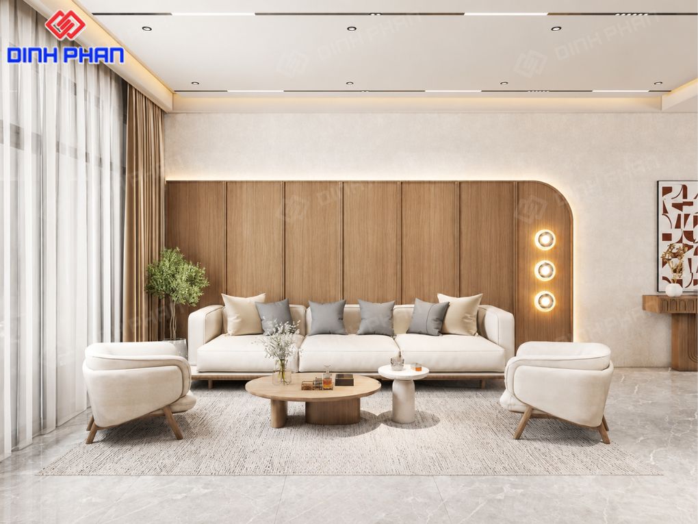 Gia công nội thất Đắk Lắk theo yêu cầu, gọn đẹp và tiện nghi Thiết kế phòng khách rộng thoáng với gam màu nhẹ nhàng