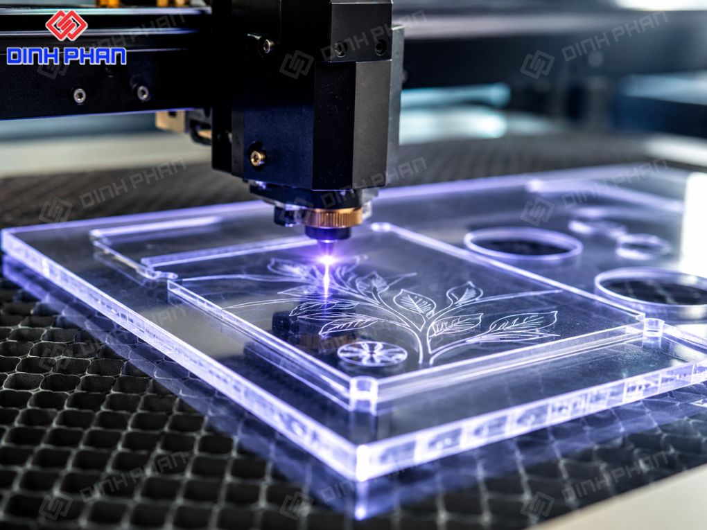 Khắc laser BMT bền, đẹp và dễ ứng dụng thực tế Khắc laser trên mica trong, tạo đường nét tinh xảo và hiện đại
