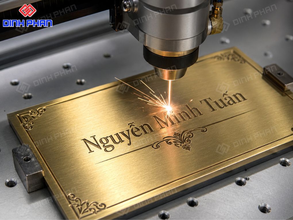 Khắc laser trên bảng kim loại, cho đường nét sắc nét và vẻ ngoài chuyên nghiệp