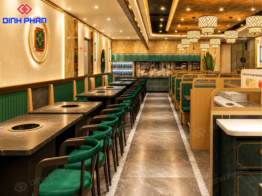 Thiết kế nhà hàng Đắk Lắk đẹp, tối ưu không gian Nhà hàng bố cục dài sâu, tối ưu công năng phục vụ