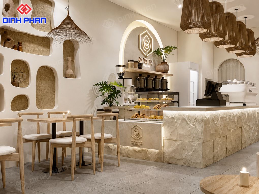 Một góc cafe tinh tế, nhẹ nhàng và nổi bật với chất liệu tự nhiên đầy cuốn hút.