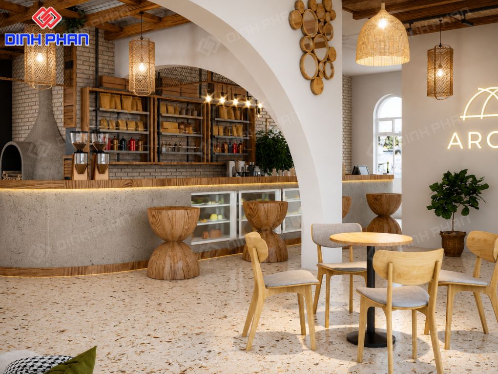 Góc cafe ấm cúng, nhẹ nhàng với nội thất gỗ và ánh sáng vàng