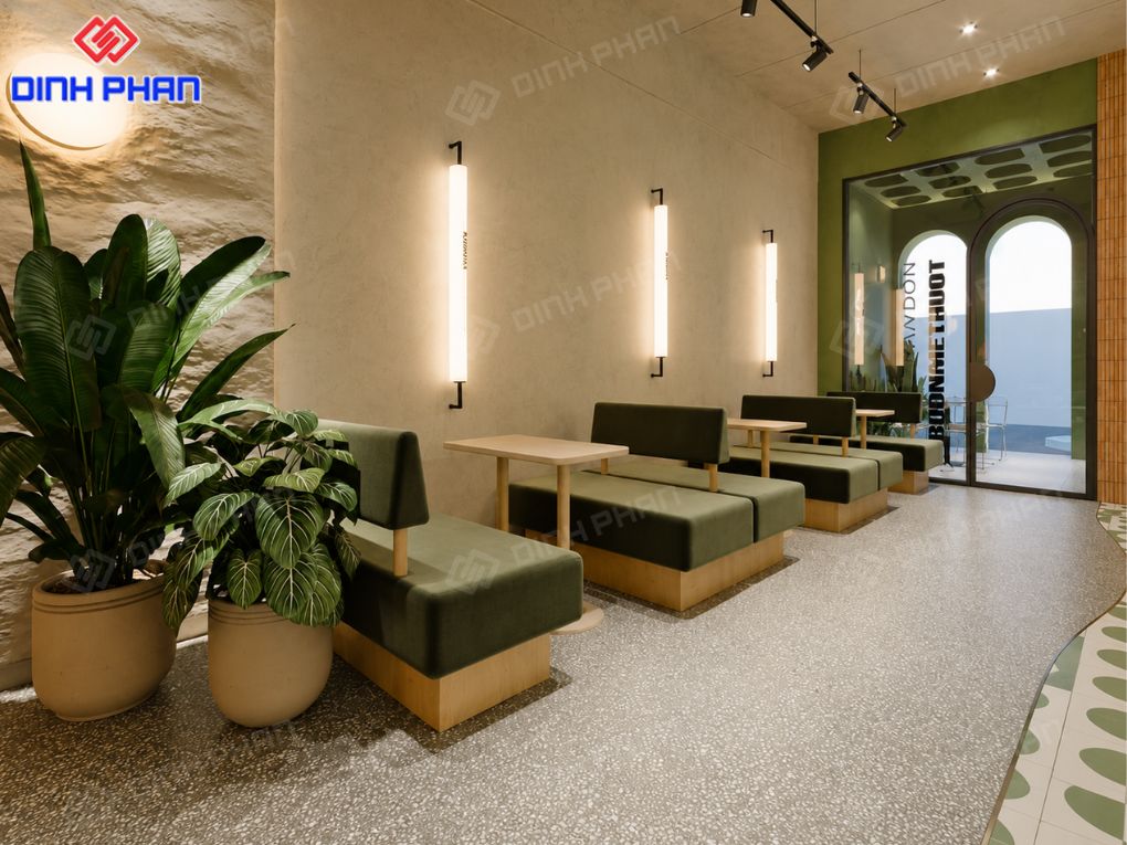 Trang trí quán cafe Đắk Lắk đẹp, ấn tượng và dễ hút khách Không gian quán cafe hiện đại với tông xanh nhẹ nhàng