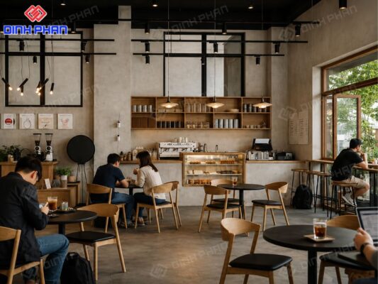 Không gian quán cafe phong cách industrial