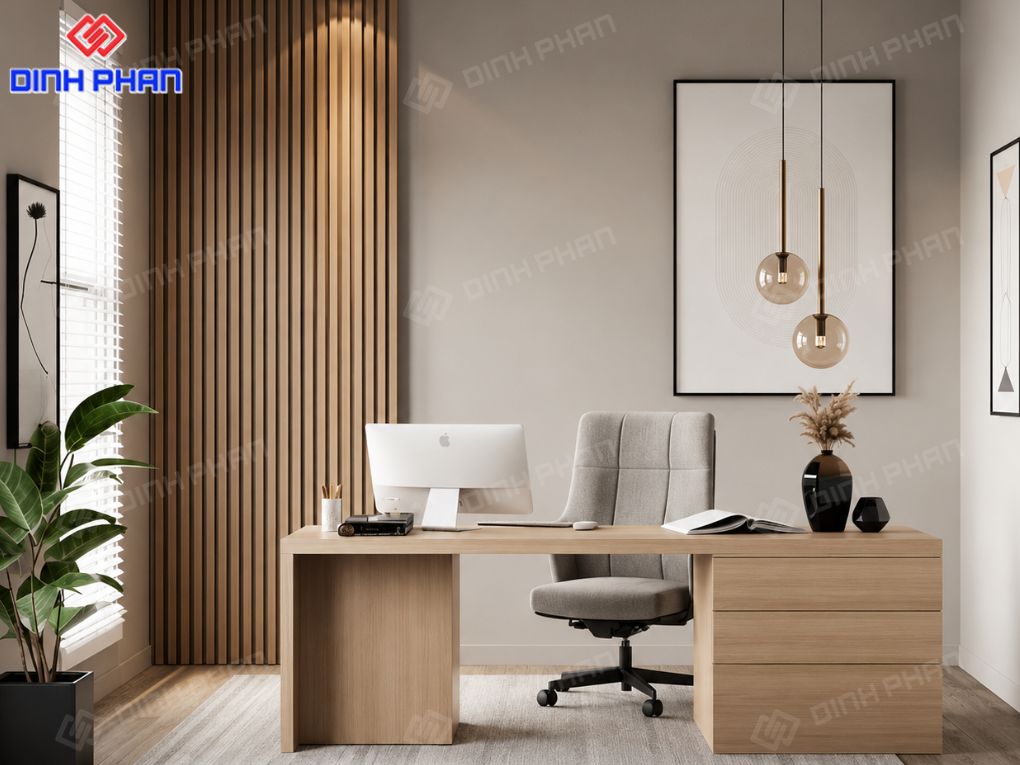 Góc làm việc hiện đại, tối giản.