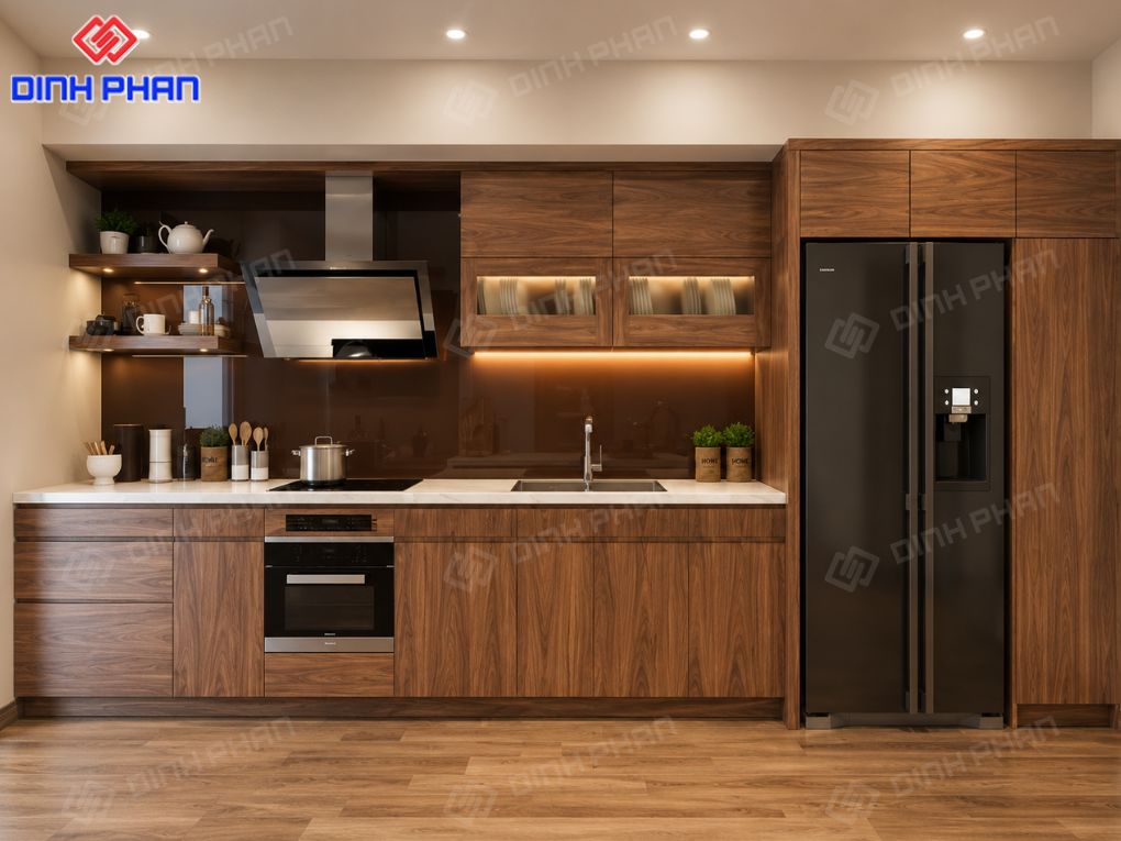 Xưởng gỗ BMT đẹp, khu bếp gỗ gọn gàng