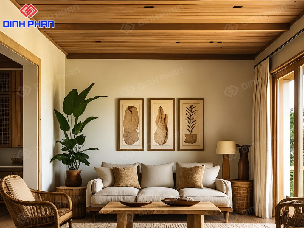 Phòng khách gỗ tối giản, nhẹ nhàng