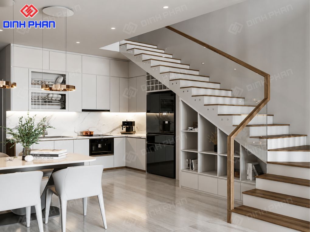 Xưởng nội thất Đắk Lắk rẻ, đẹp, chỉn chu Thiết kế bếp kết hợp cầu thang gọn gàng, tinh tế